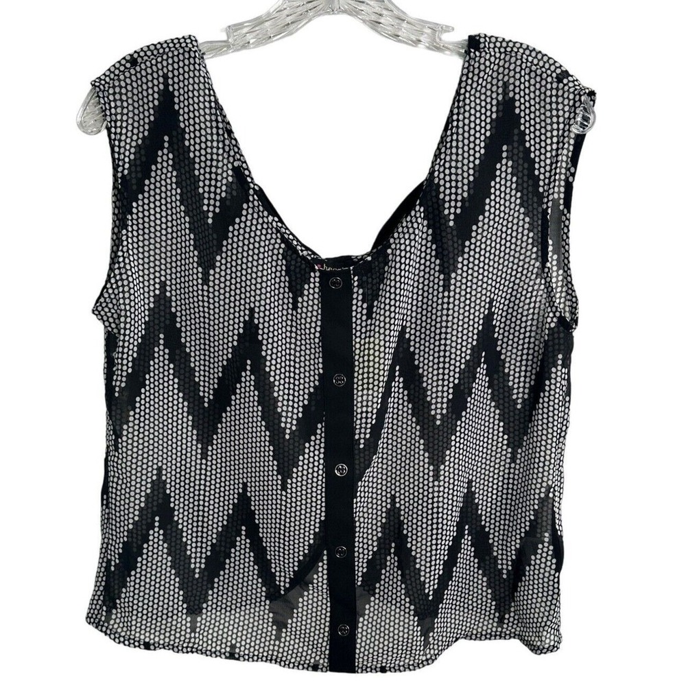 Heartsoul Womens Tank Top‎ Medium Black White Polka Dot Chevron Bow Back Sheer